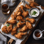 Plated Air Fryer Chicken Wings served with dipping sauces