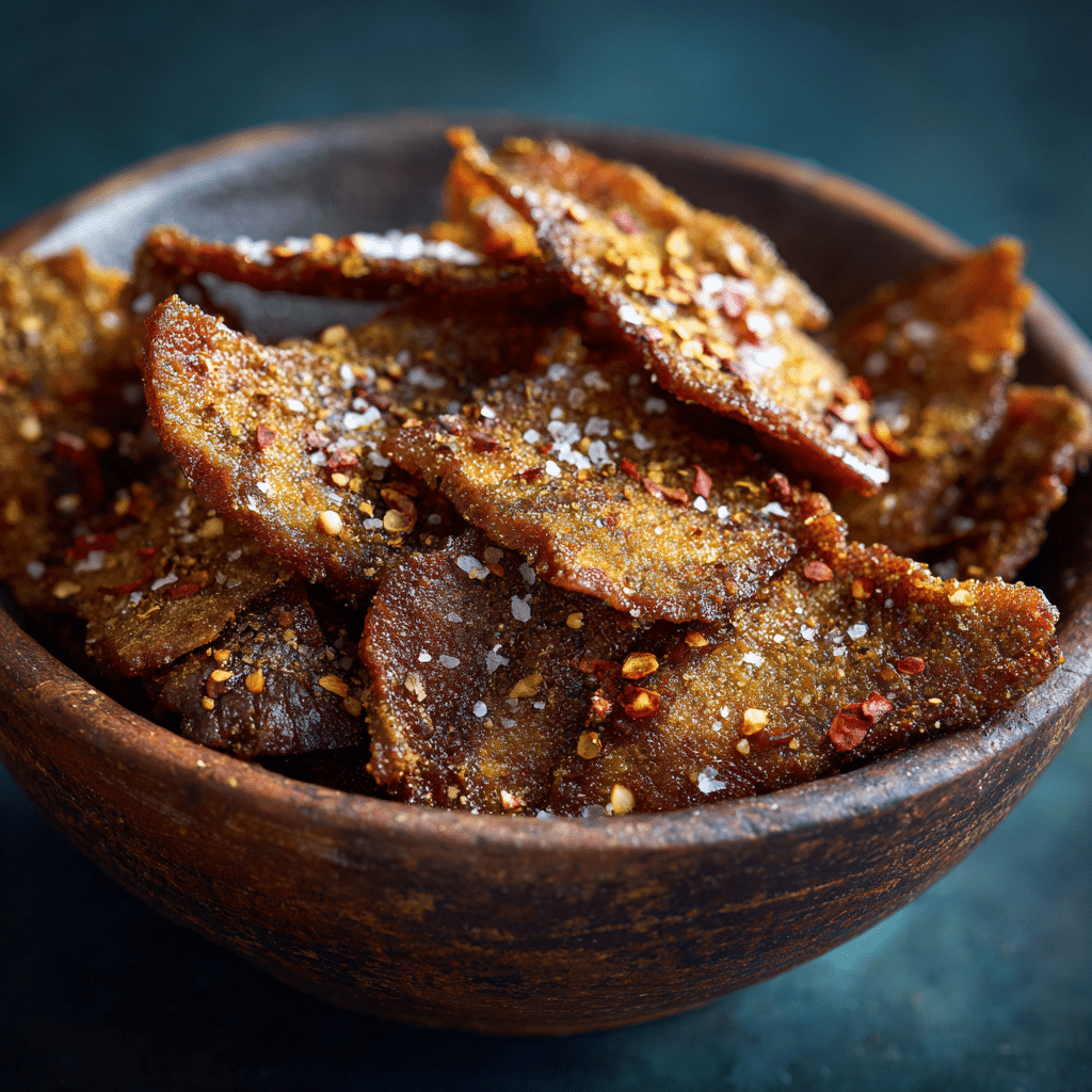 Crispy air fryer beef liver chips in a bowl, seasoned and golden‑brown – perfect healthy snack.