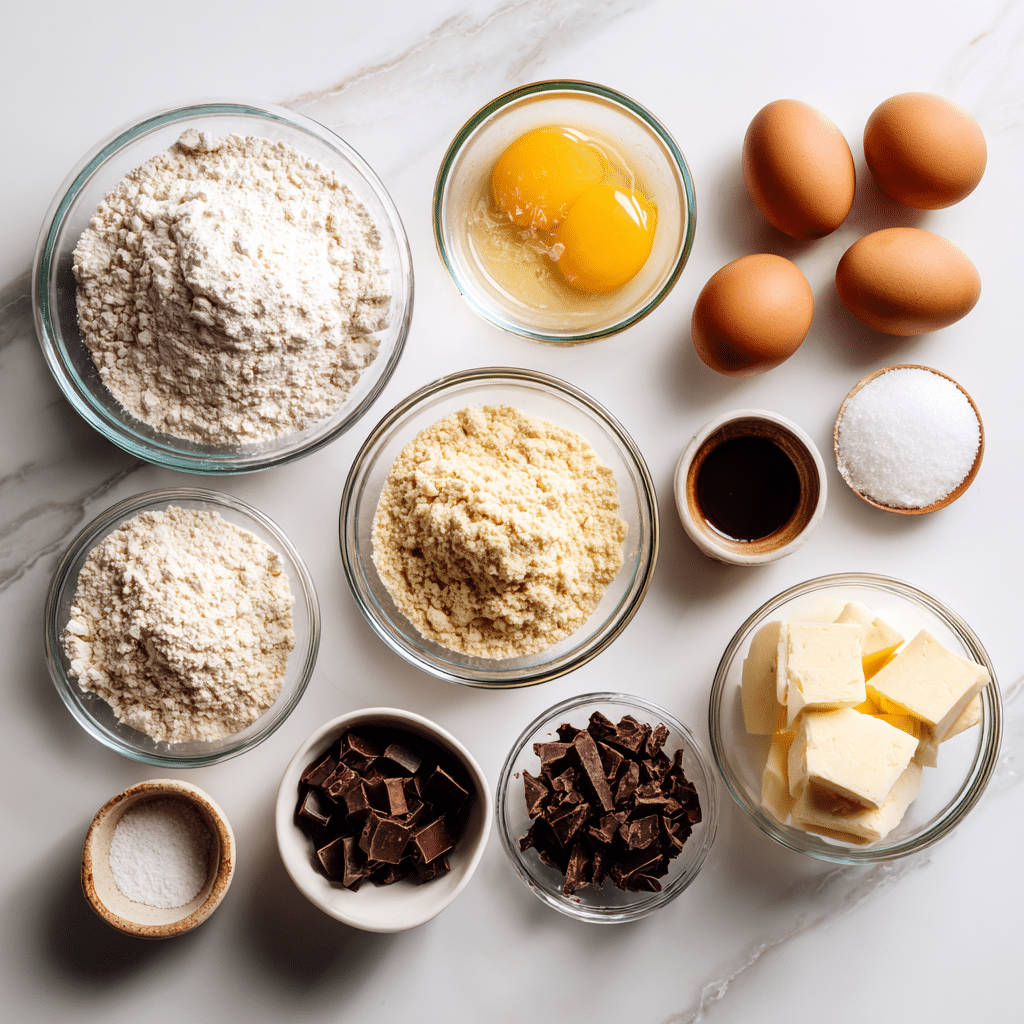 Air Fryer Pizookie ingredients arranged on a marble surface