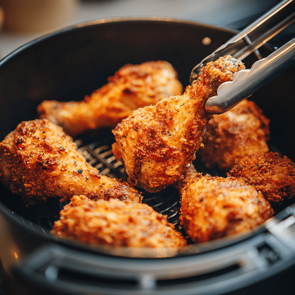 Air Fryer Chicken Drumsticks in 20 Minutes – Best Ever Crispy Recipe 7 “Flipping air fryer chicken drumsticks halfway through cooking inside the basket”