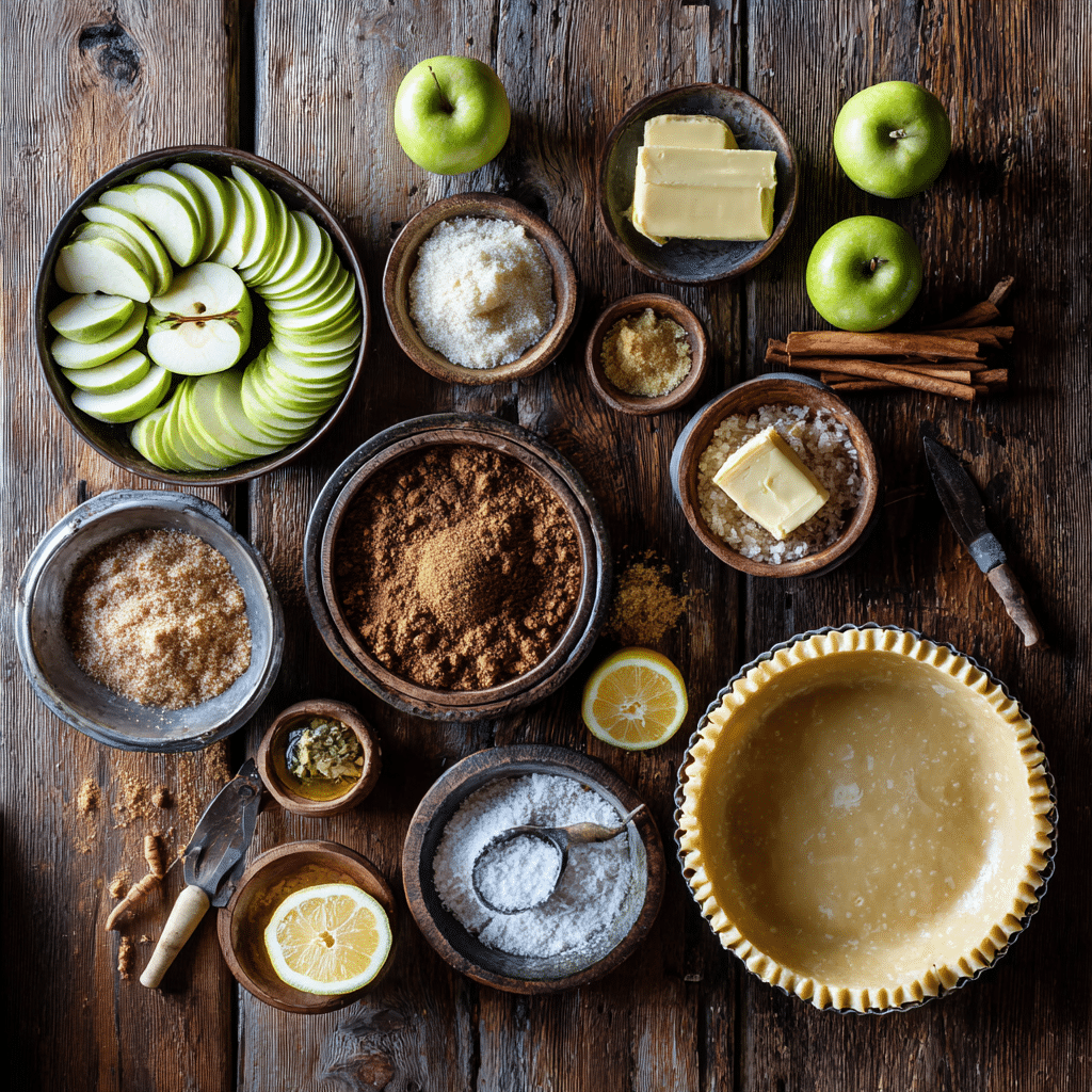 Ingredients for Air Fryer Apple Tart including sliced apples, cinnamon, brown sugar, and refrigerated pie crust