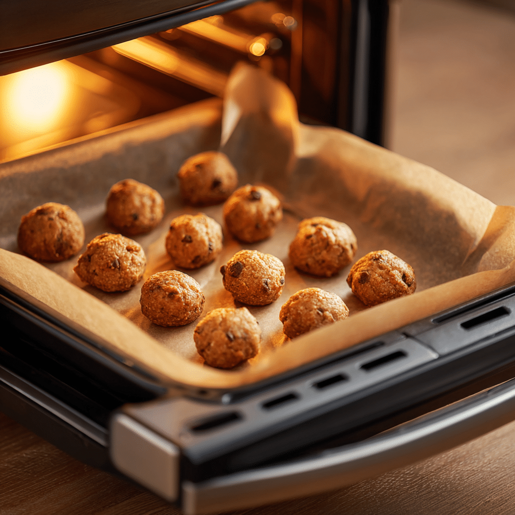 Air Fryer Chocolate Chip Cookies: 7-Minute Cookie Magic 6 “Cookies baking inside an air fryer on parchment paper”