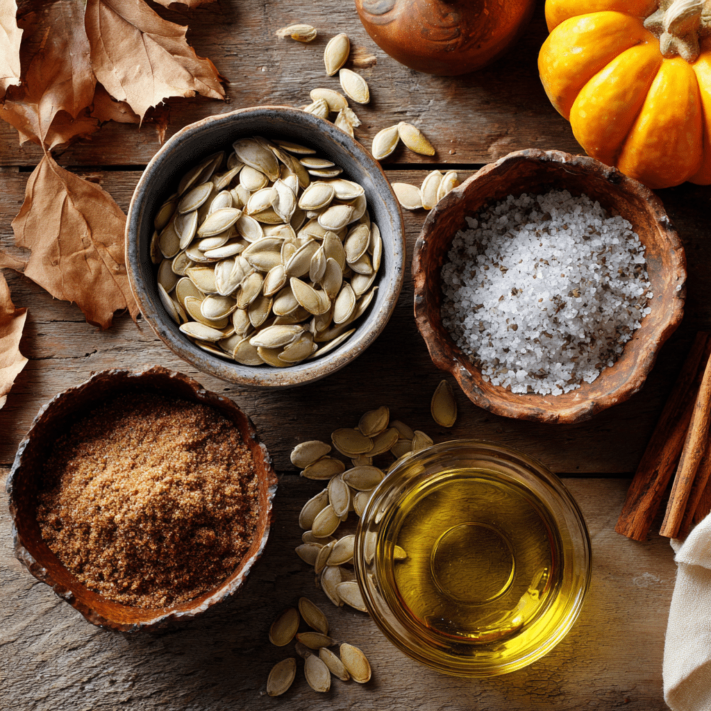 Air Fryer Pumpkin Seeds: 15-Minute Healthy Snack Everyone Loves 6 Air Fryer Pumpkin Seeds ingredients including cinnamon, brown sugar, and pumpkin seeds