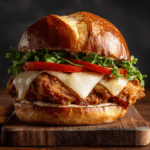 “Crispy chicken sandwich made with frozen chicken patties in air fryer served with fresh toppings