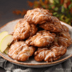 “Golden brown Air Fryer Apple Fritters with cinnamon glaze served on a rustic plate with fresh apple slices”