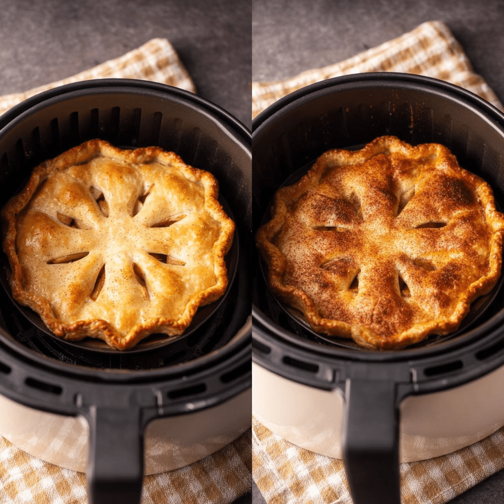 Air Fryer Apple Pie: 25-Minute Delight for Sweet Cravings 7 “Air Fryer Apple Pie baking inside air fryer with golden crust and cinnamon sugar topping”