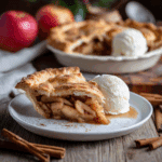 “Golden brown Air Fryer Apple Pie served with vanilla ice cream on rustic wooden table”