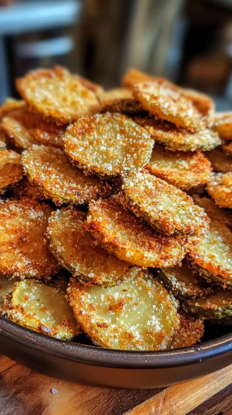 Crispy air fryer fried pickles served as a tasty snack or appetizer.
