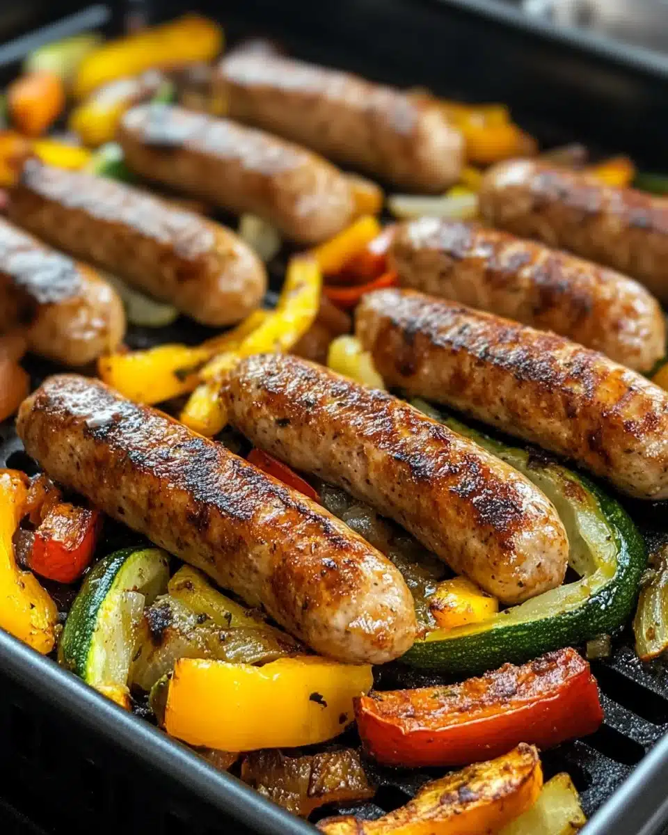 10 Minute Air Fryer Chicken Sausage and Veggies