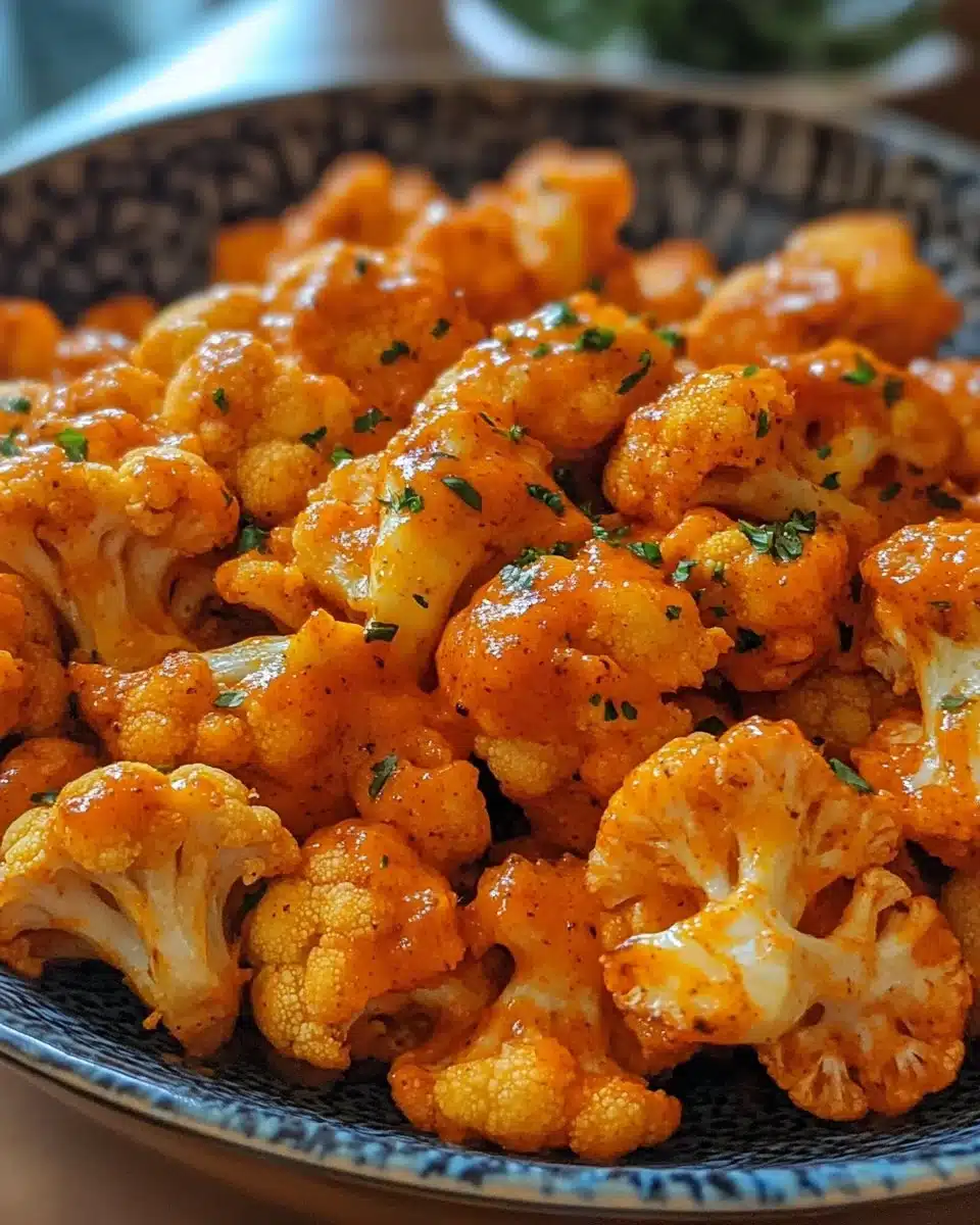 Delicious air fryer buffalo cauliflower with a spicy sauce