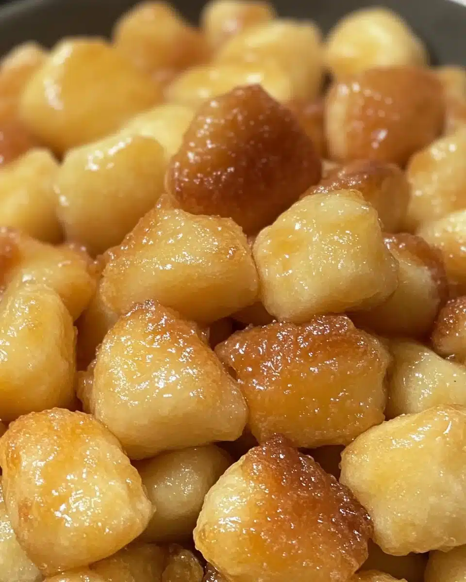 Crispy air fryer gnocchi served on a plate with herbs and sauce