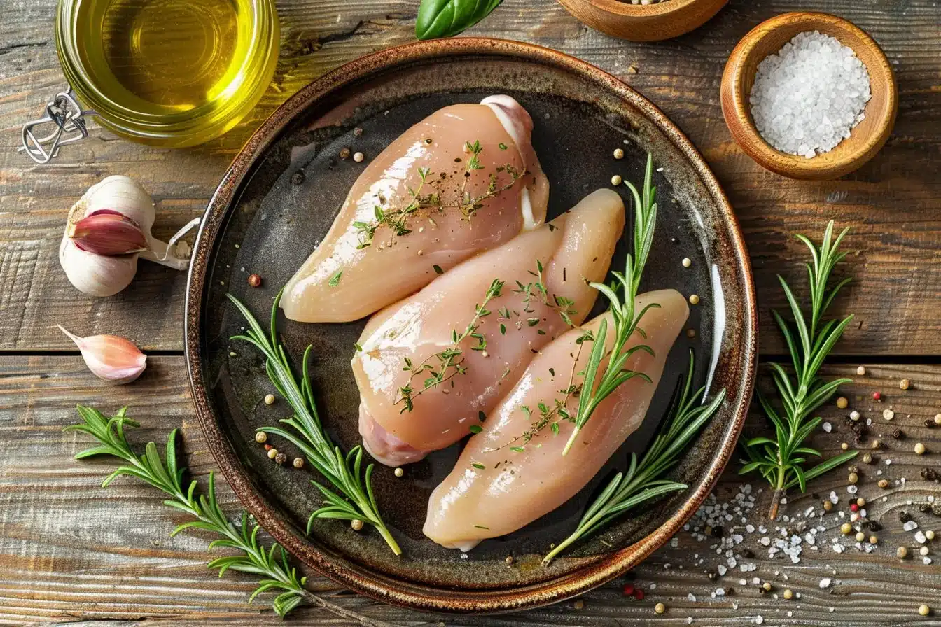Garlic Herb Chicken Breast in Air Fryer served on a plate with fresh herbs
