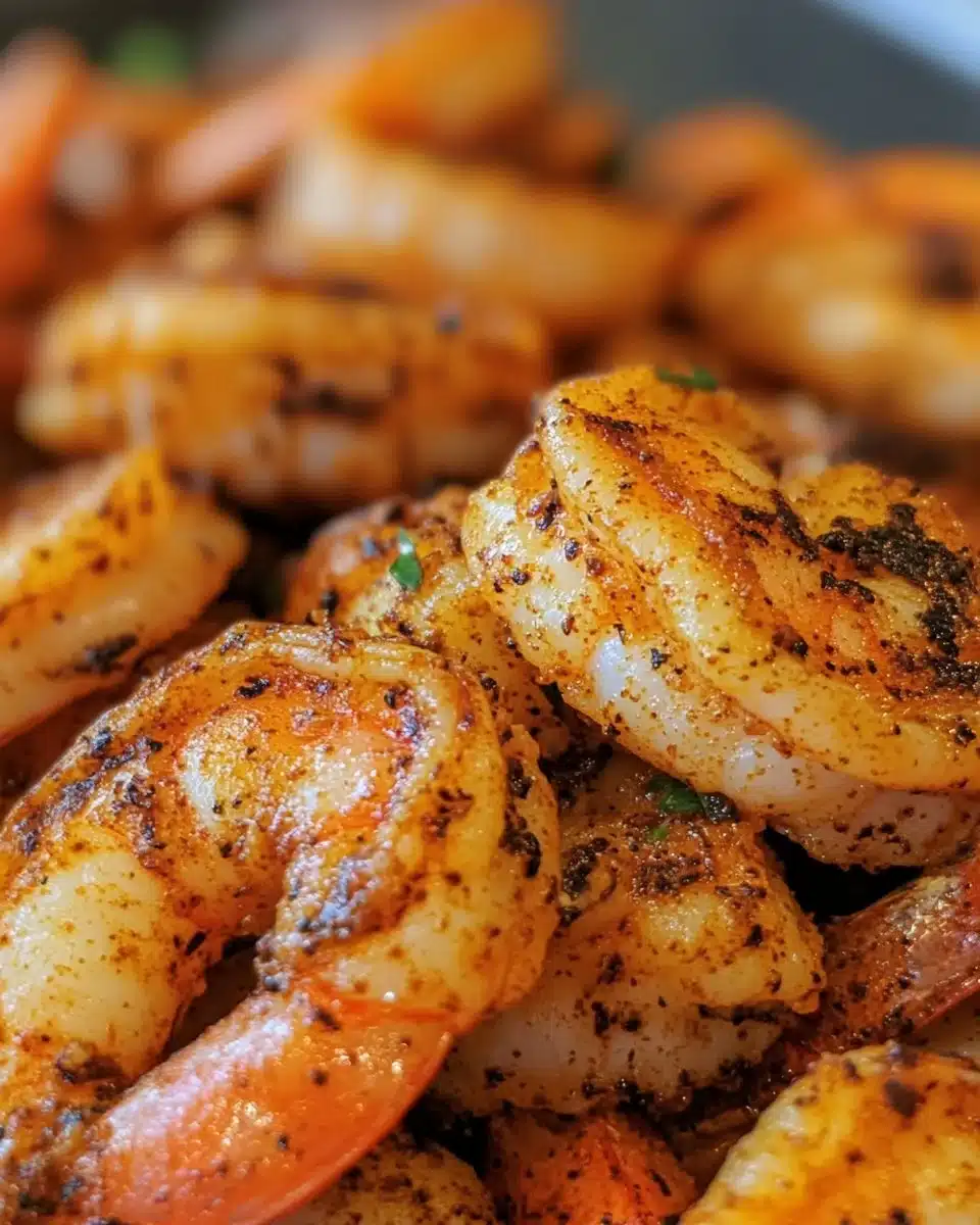 Delicious air fryer blackened shrimp with spices and herbs on a plate.