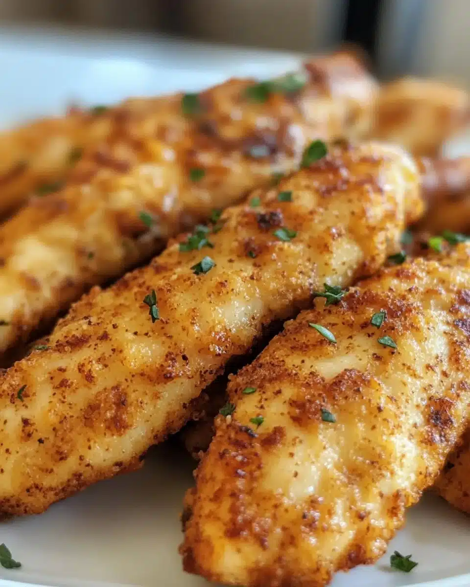 Crispy air fryer chicken tenders served on a plate