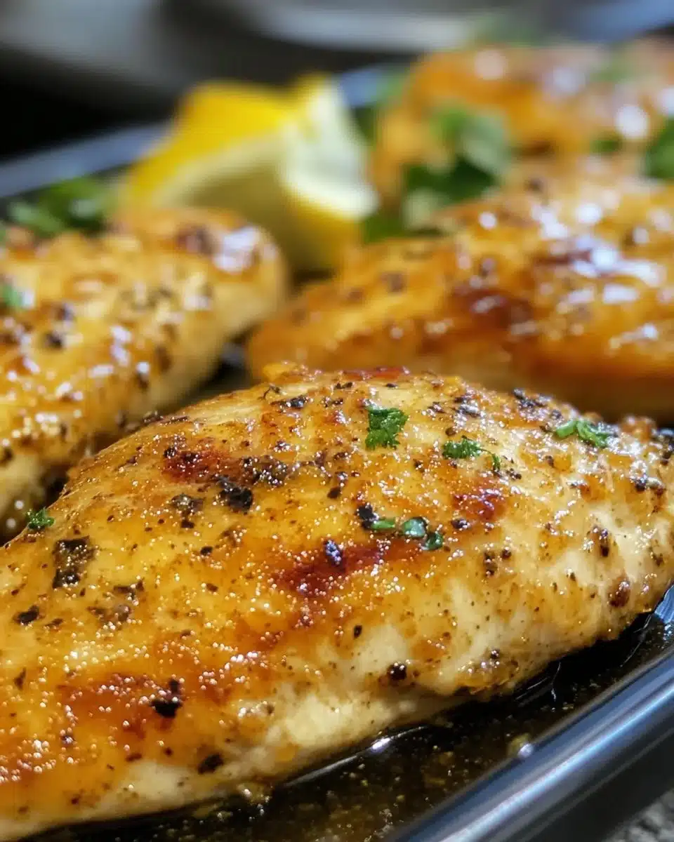 Plate of Air Fryer Honey Garlic Chicken Breast with garnishes