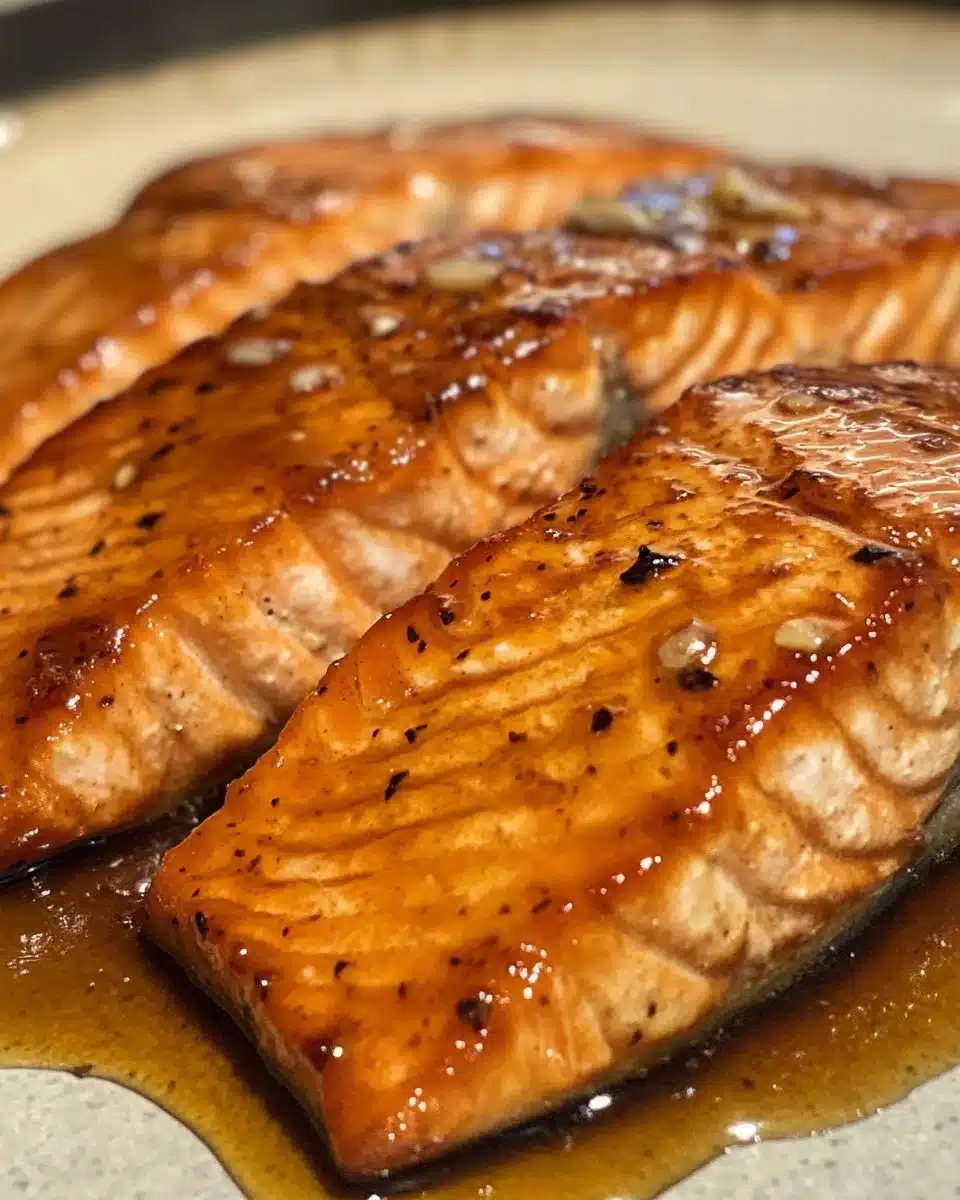 Air Fryer Honey Glazed Salmon garnished with herbs on a plate