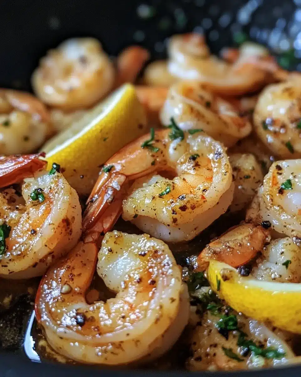 Delicious air fryer lemon pepper shrimp garnished with herbs on a plate