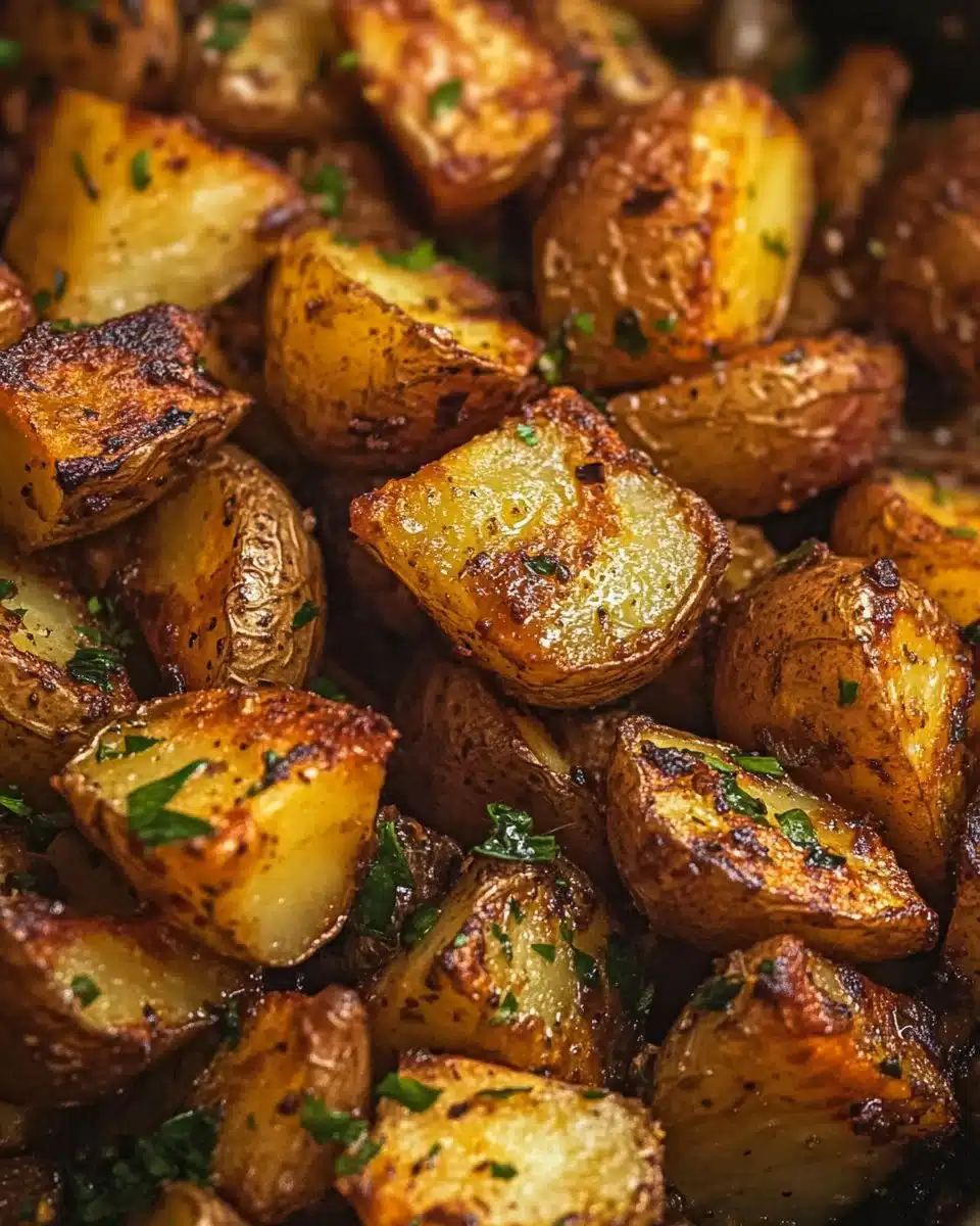 Crispy air fryer roasted potatoes garnished with herbs on a plate