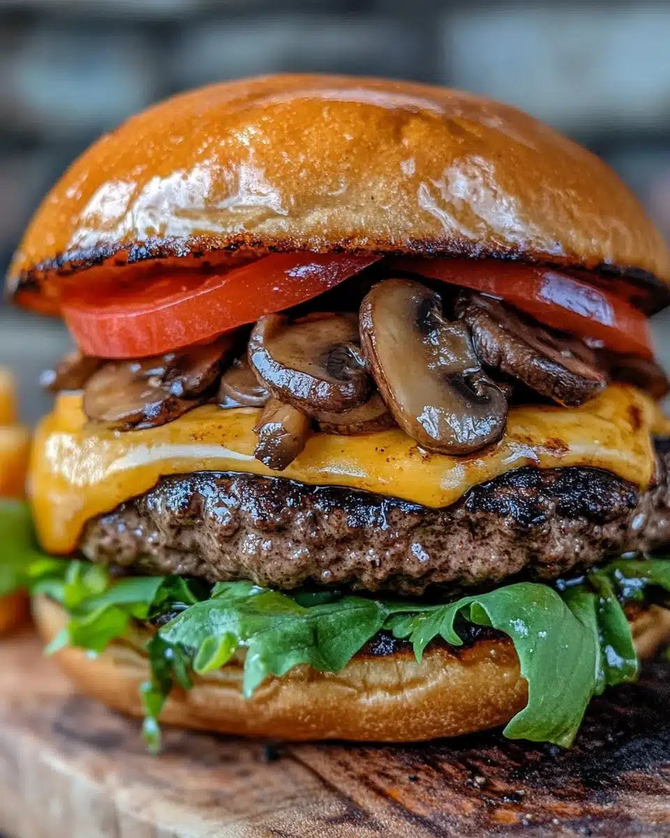 Delicious mushroom and Swiss air fryer burgers served hot