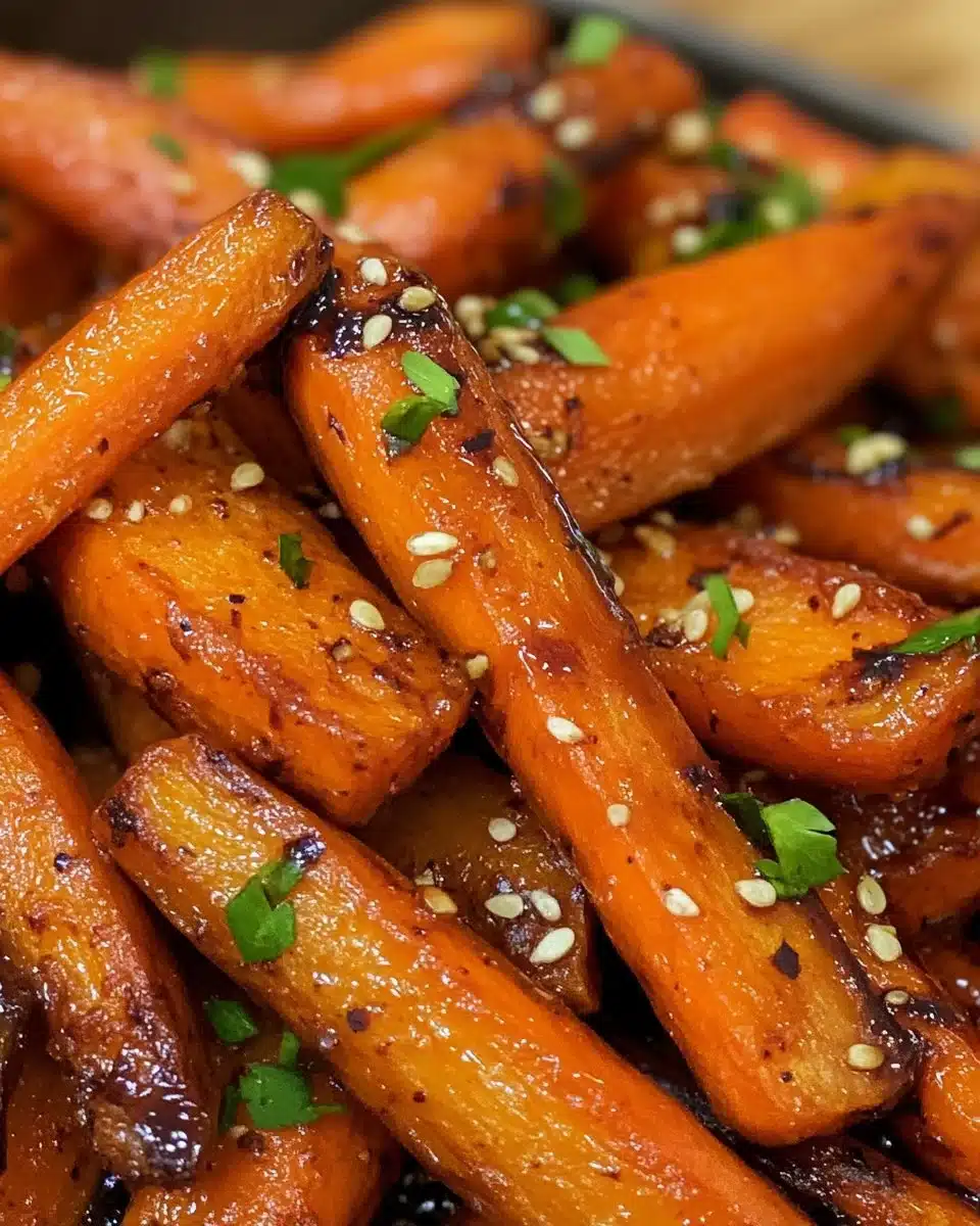 Delicious air fryer carrots with honey balsamic glaze served on a plate.