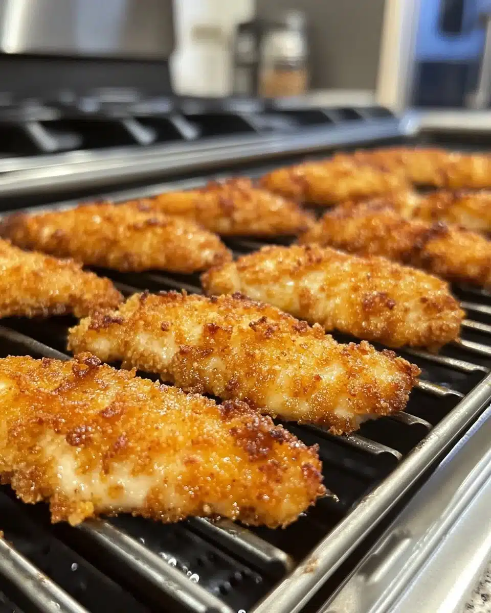 Crispy unbreaded air fryer chicken tenders served on a plate