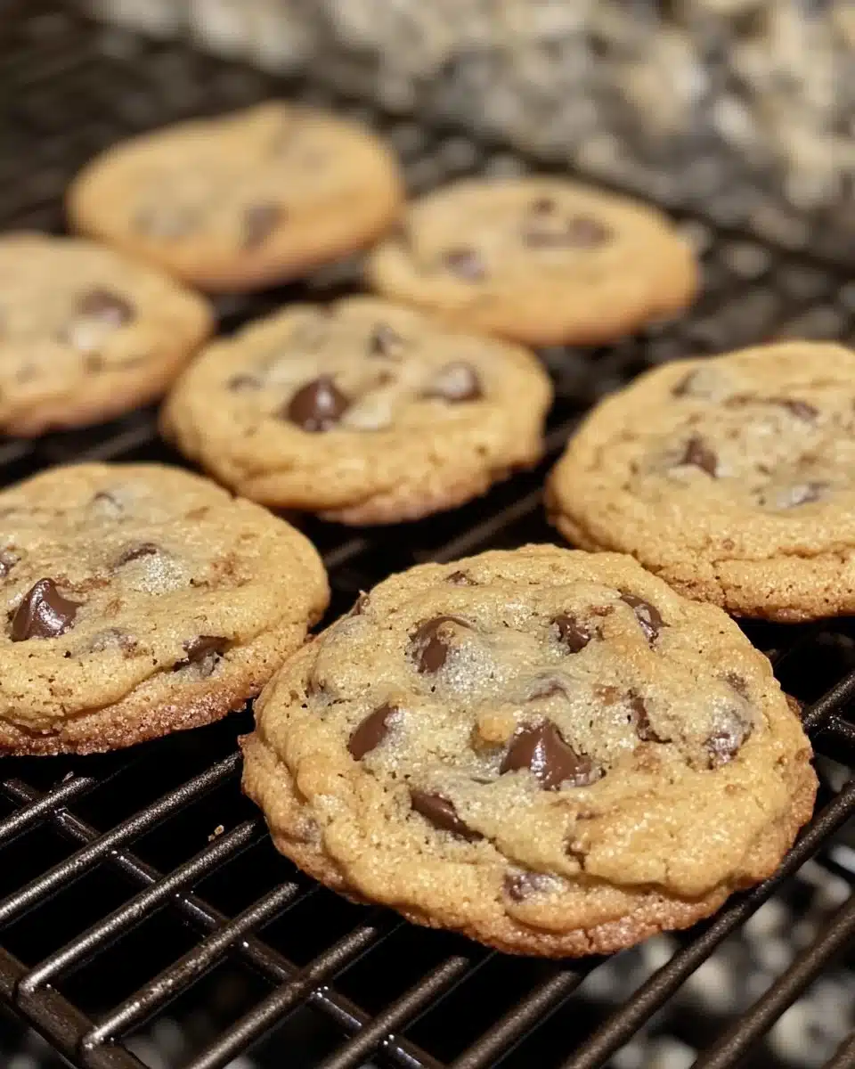 Freshly baked Air Fryer chocolate chip cookies on a plate