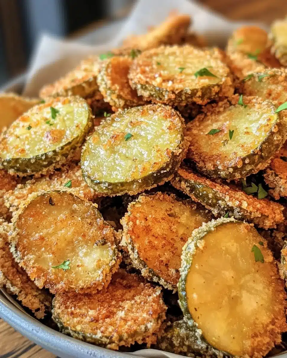 Crispy air fryer fried pickles served with dipping sauce.