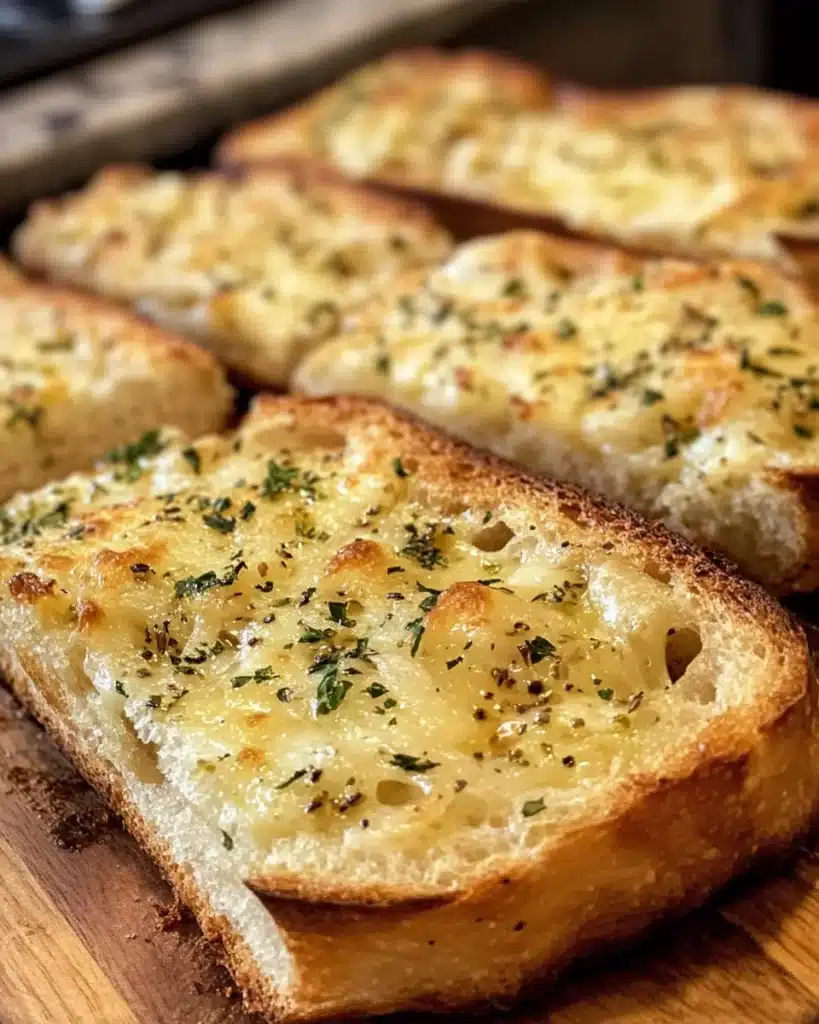 Crispy and golden air fryer garlic bread served on a plate
