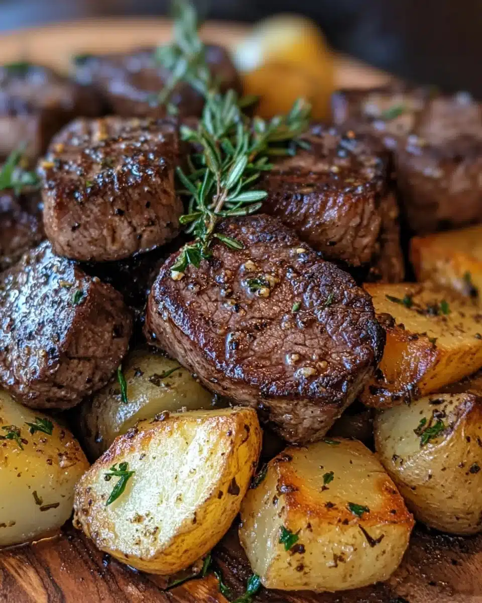 Air Fryer Garlic Butter Steak Bites and Potatoes