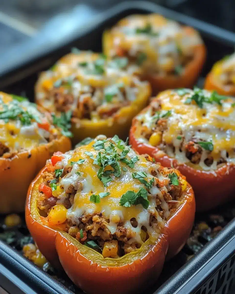 Colorful Air Fryer Mexican Stuffed Peppers filled with tasty ingredients