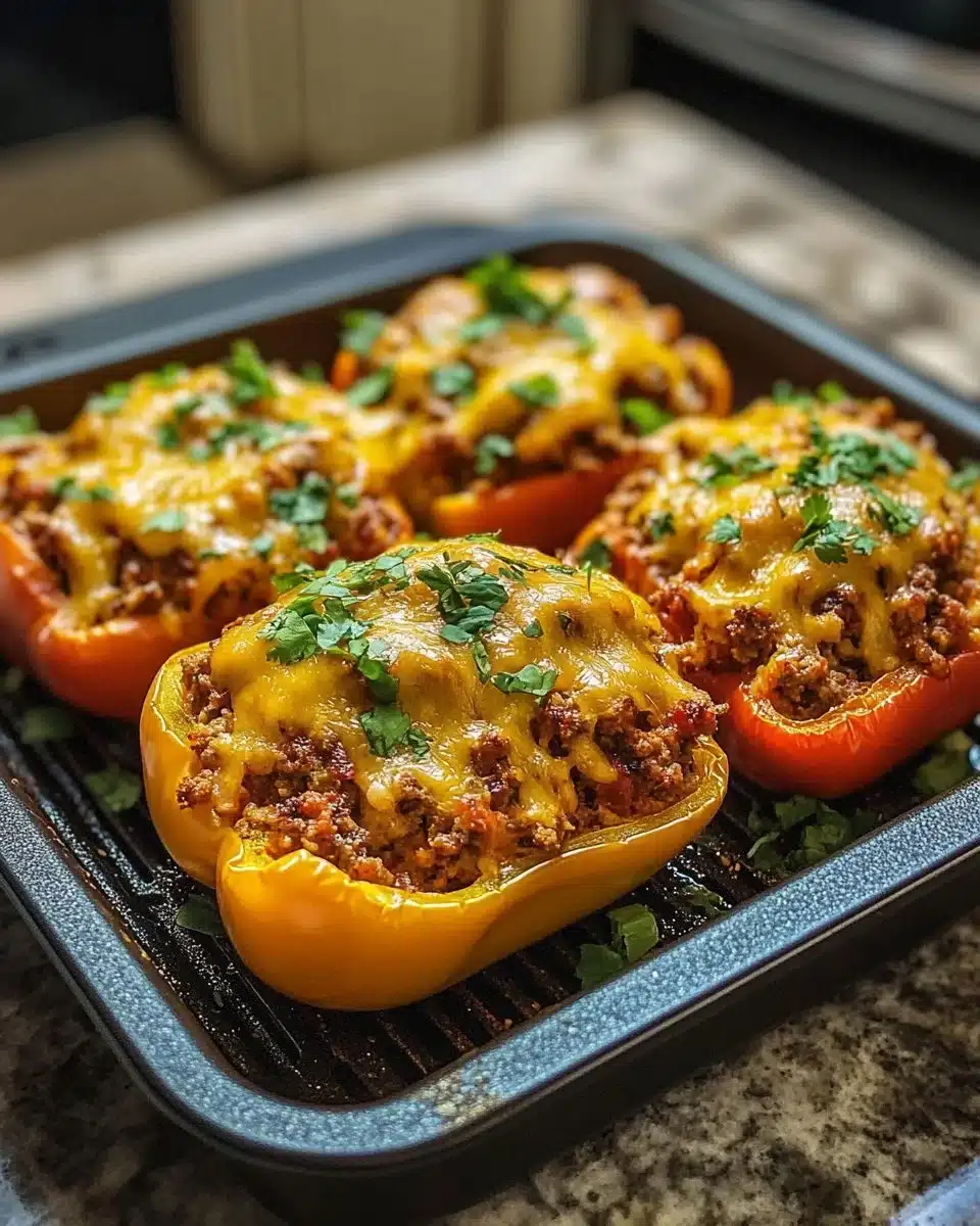 Air fryer Mexican stuffed peppers filled with savory ingredients and spices