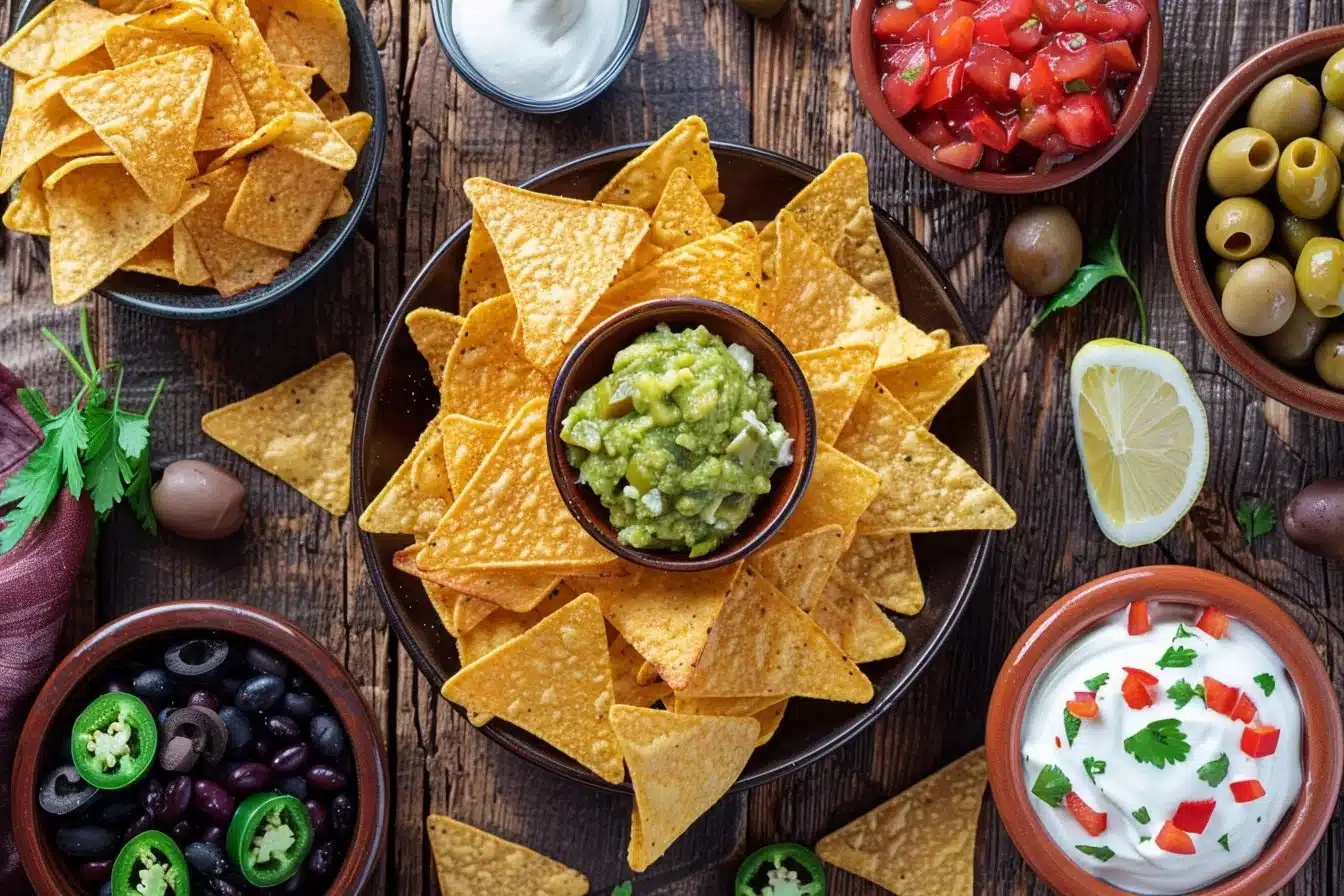 Crispy Air Fryer Nachos topped with cheese, jalapeños, and salsa
