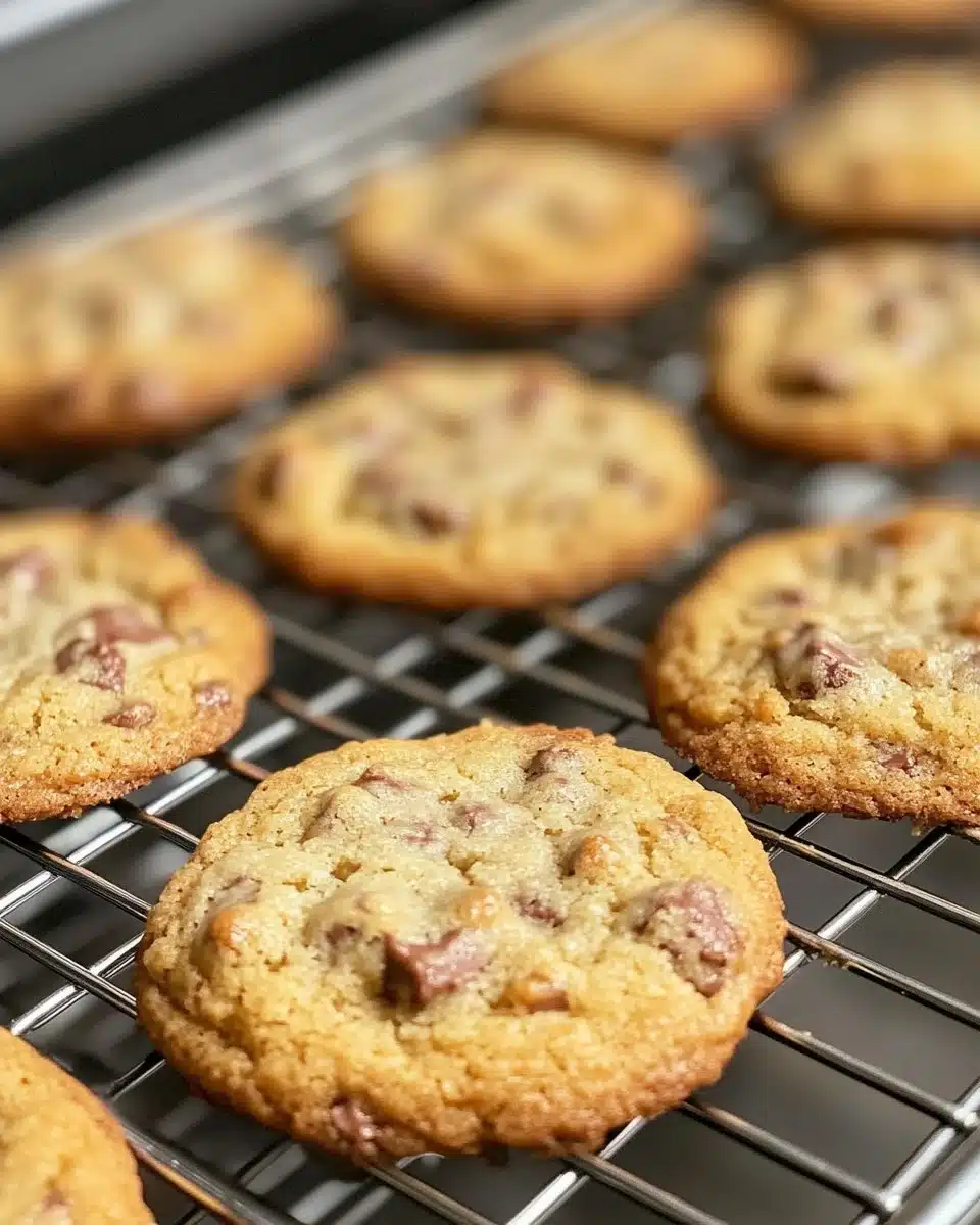 Freshly baked Air Fryer NYC cookies on a cooling rack.