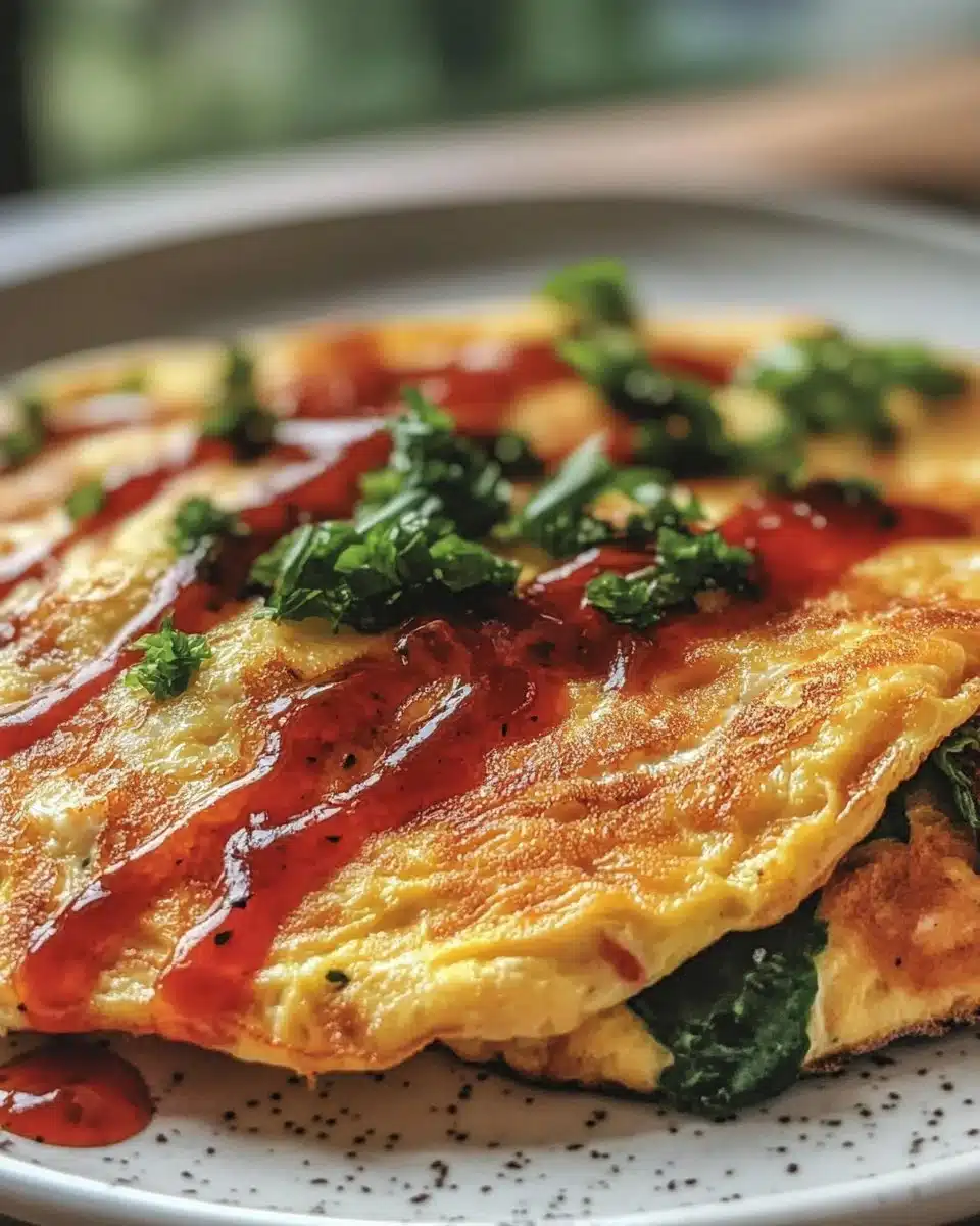 A fluffy air fryer omelette filled with vegetables and cheese
