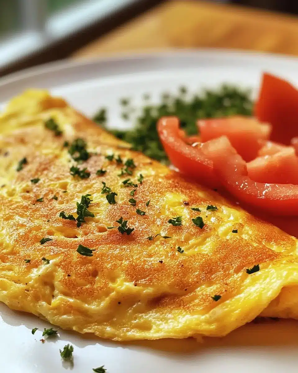 Fluffy air fryer omelette served on a plate with fresh herbs