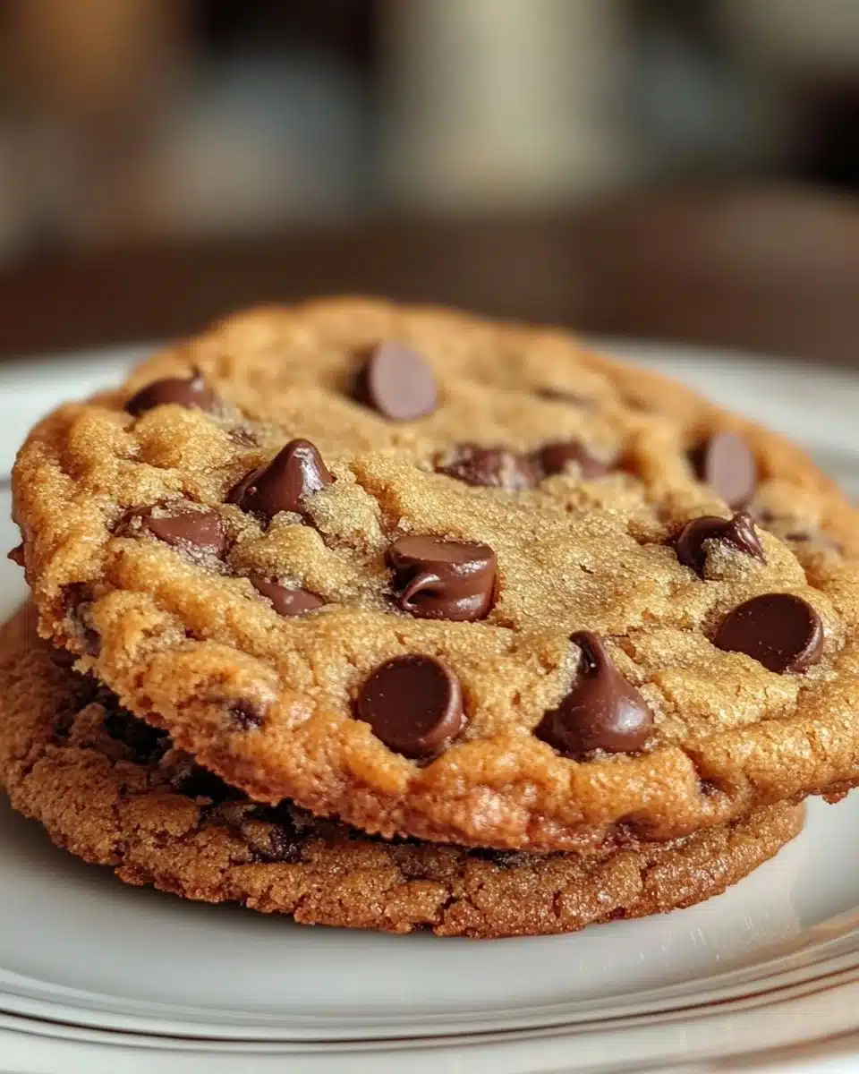 Giant Keto Chocolate Chip Cookie on a wooden board with a chocolate drizzle