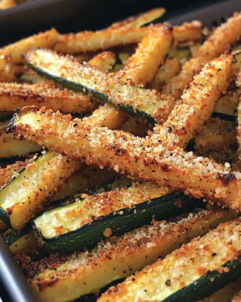 Crispy air fryer parmesan zucchini fries served on a plate