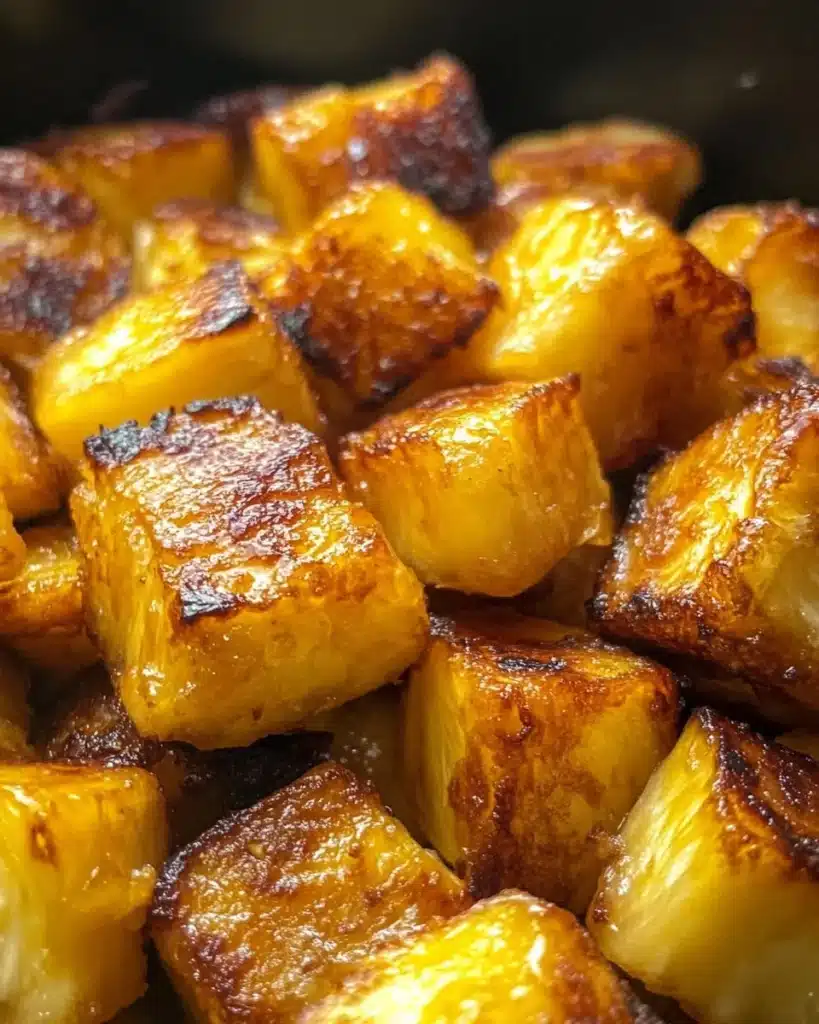 Crispy air fryer pineapple chunks served in a bowl