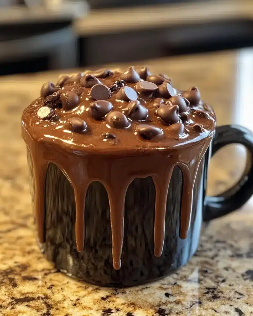 Delicious chocolate chip mug cake made in an air fryer