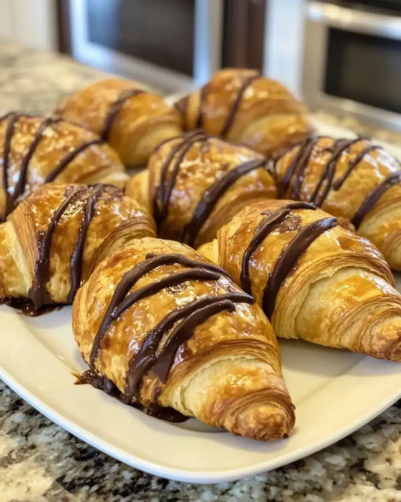 Delicious chocolate croissants made in an air fryer, flaky and golden brown.