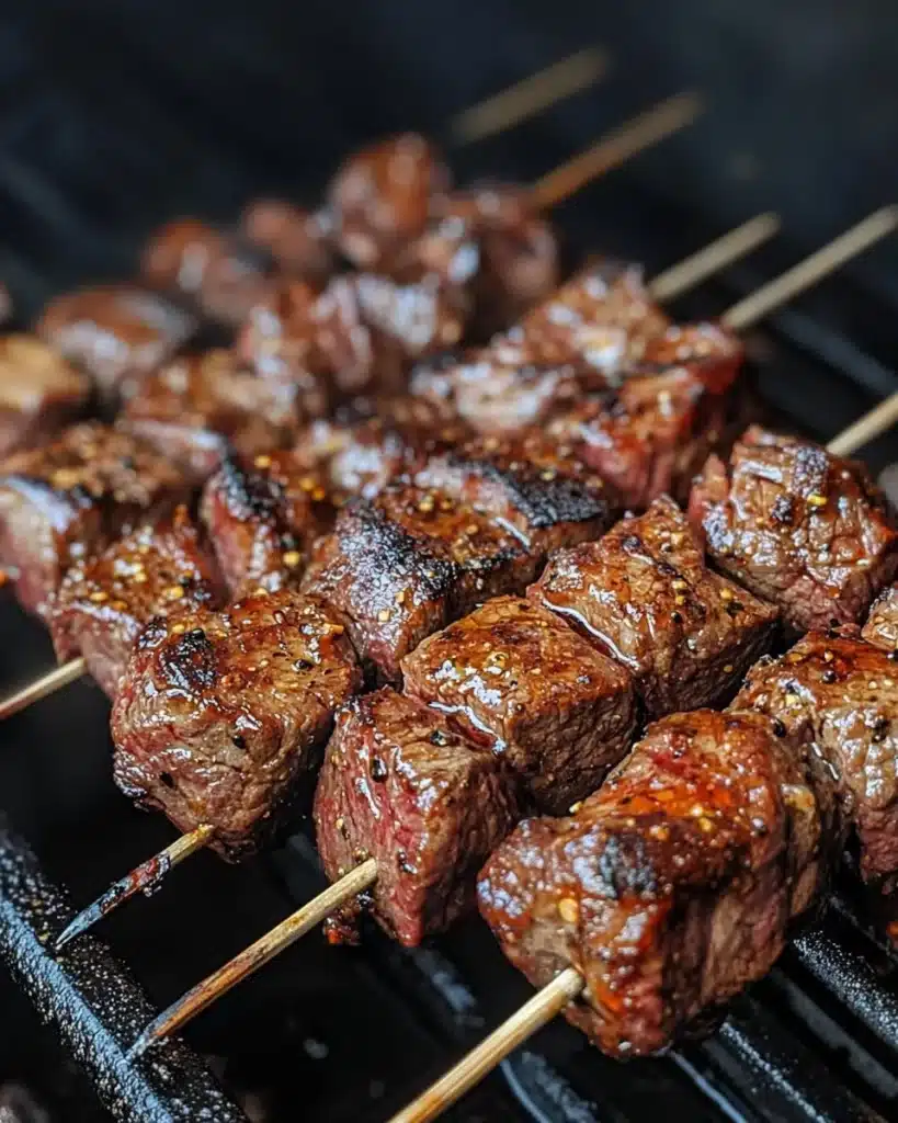 Air fryer steak kebabs cooked to perfection for a quick meal.