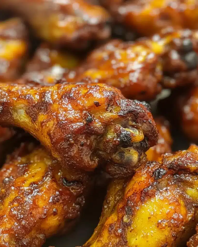 Crispy Air Fryer Mango Habanero Wings garnished with fresh herbs
